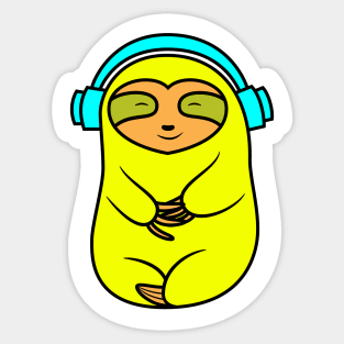 Happy Yellow Sloth With Headphones Sticker